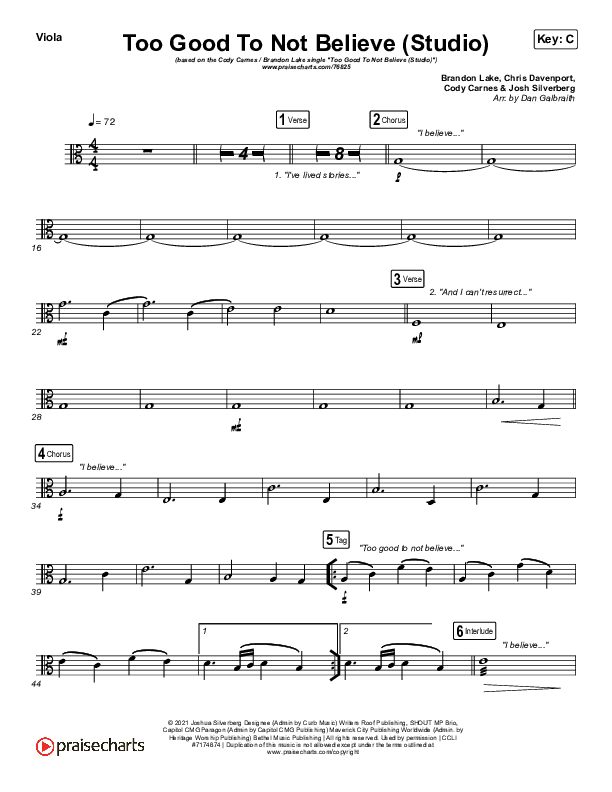 Too Good To Not Believe (Studio) Viola (Cody Carnes / Brandon Lake)