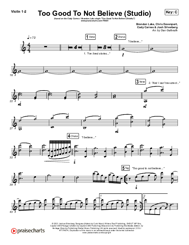 Too Good To Not Believe (Studio) Violin 1/2 (Cody Carnes / Brandon Lake)