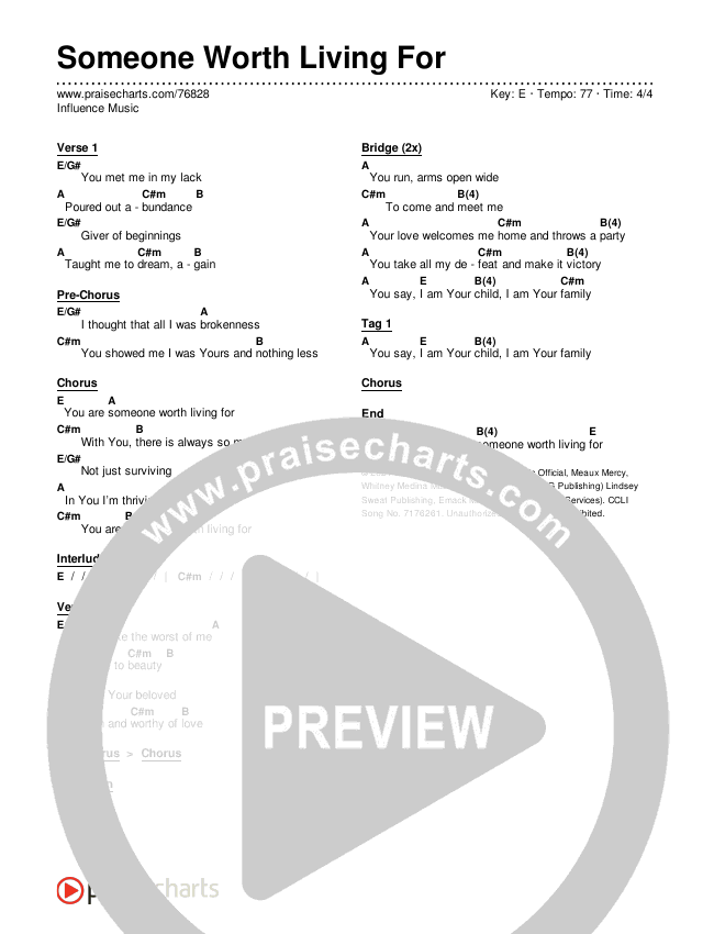 Someone Worth Living For Chords & Lyrics (Influence Music)
