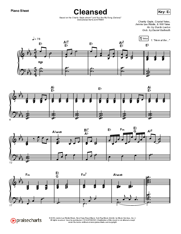 Cleansed Piano Sheet (Charity Gayle)