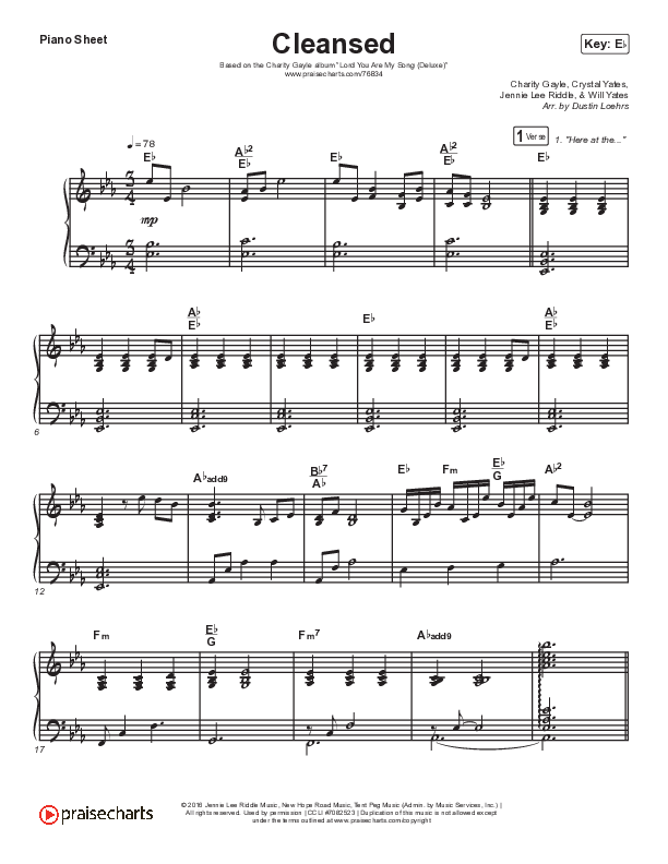 Cleansed Piano Sheet (Charity Gayle)
