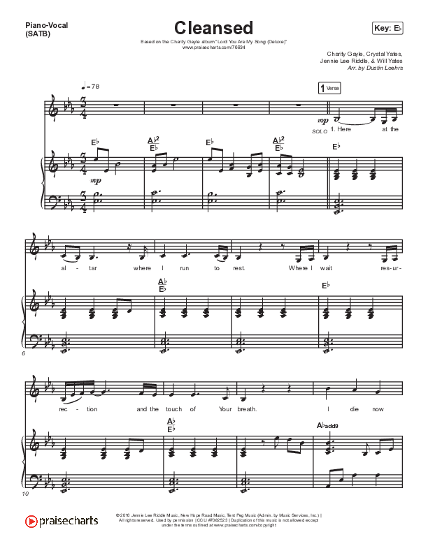 Cleansed Piano/Vocal (SATB) (Charity Gayle)