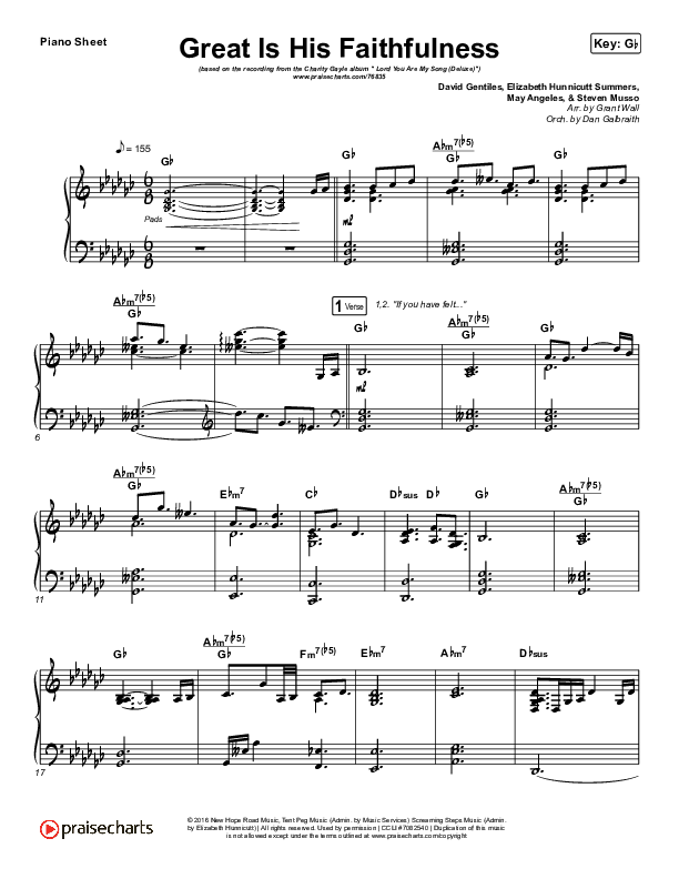 Great Is His Faithfulness Piano Sheet (Charity Gayle)