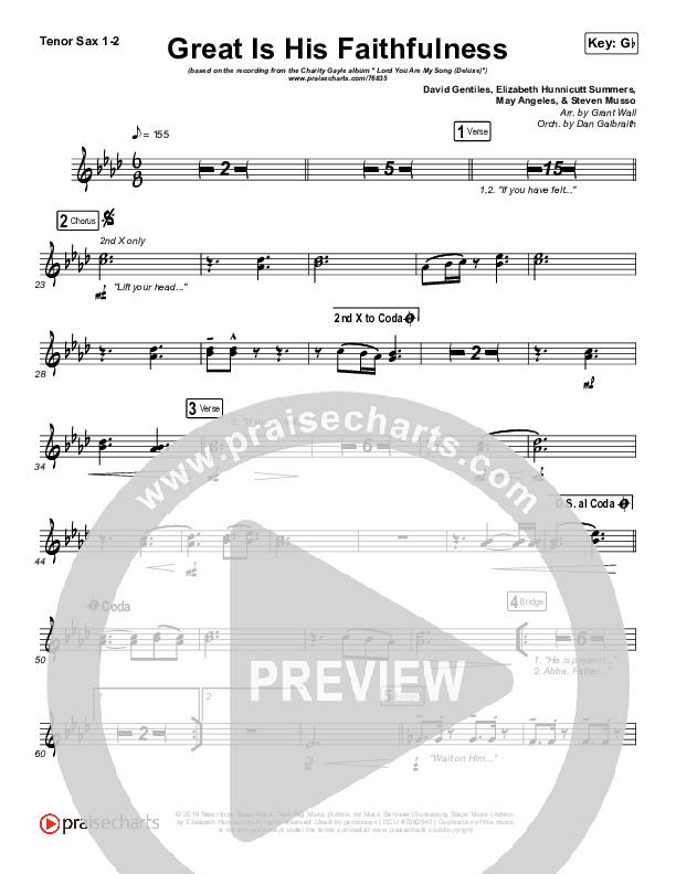 Great Is His Faithfulness Tenor Sax 1/2 (Charity Gayle)
