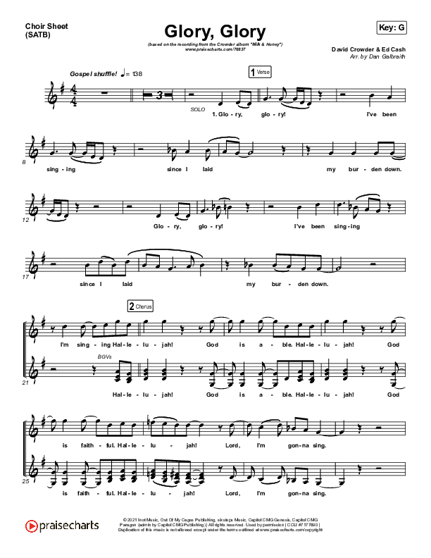 Glory Glory (God Is Able) Choir Vocals (SATB) (Crowder)