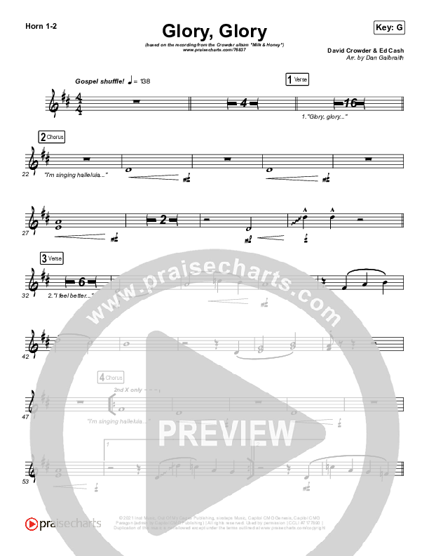 Glory Glory (God Is Able) French Horn 1/2 (Crowder)