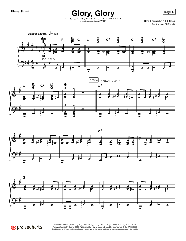 Glory Glory (God Is Able) Piano Sheet (Crowder)