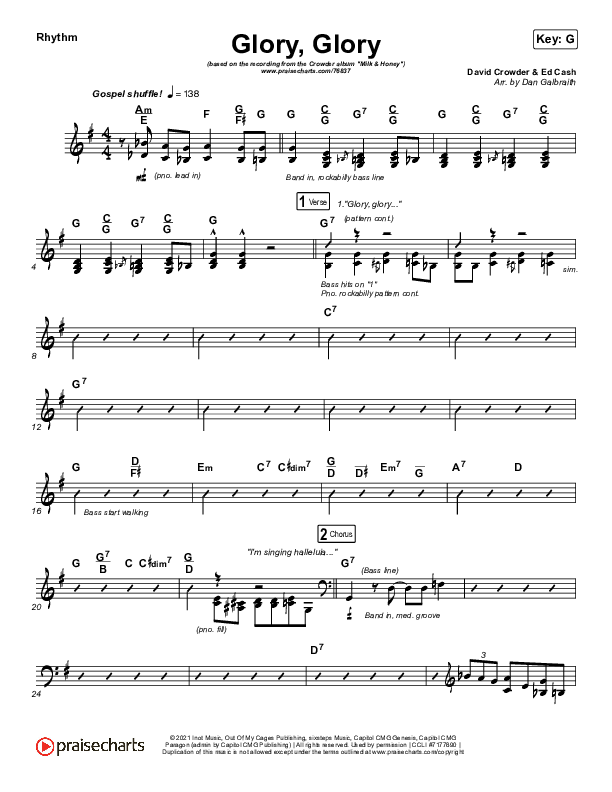 Glory Glory (God Is Able) Rhythm Chart (Crowder)