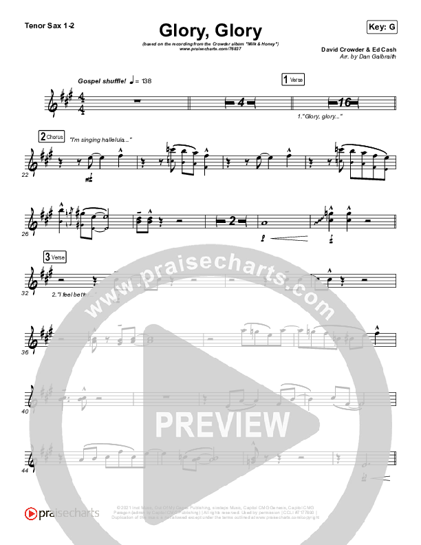 Glory Glory (God Is Able) Tenor Sax 1/2 (Crowder)