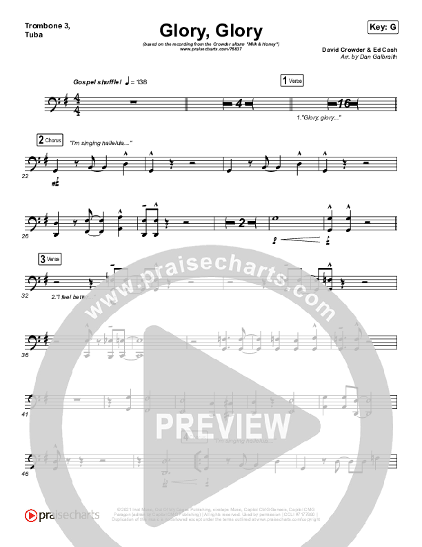Glory Glory (God Is Able) Trombone 3/Tuba (Crowder)