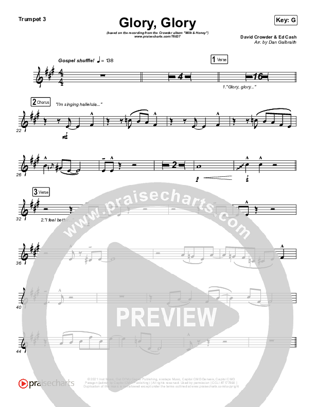 Glory Glory (God Is Able) Trumpet 3 (Crowder)