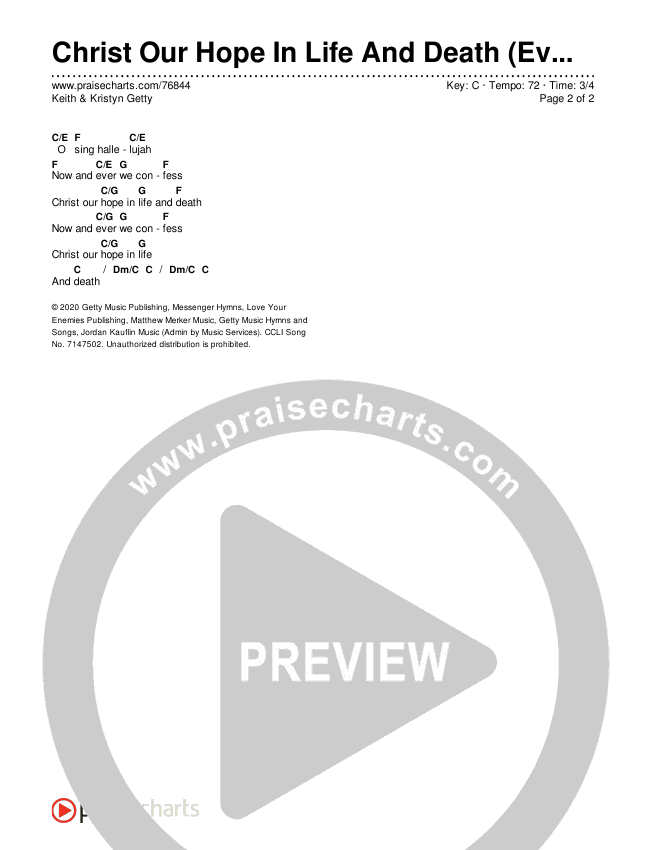 Christ Our Hope In Life And Death (Evensong Edition) Chords & Lyrics (Keith & Kristyn Getty)