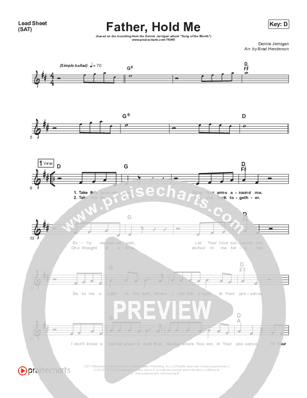 Father Hold Me Lead Sheet (SAT) (Dennis Jernigan)
