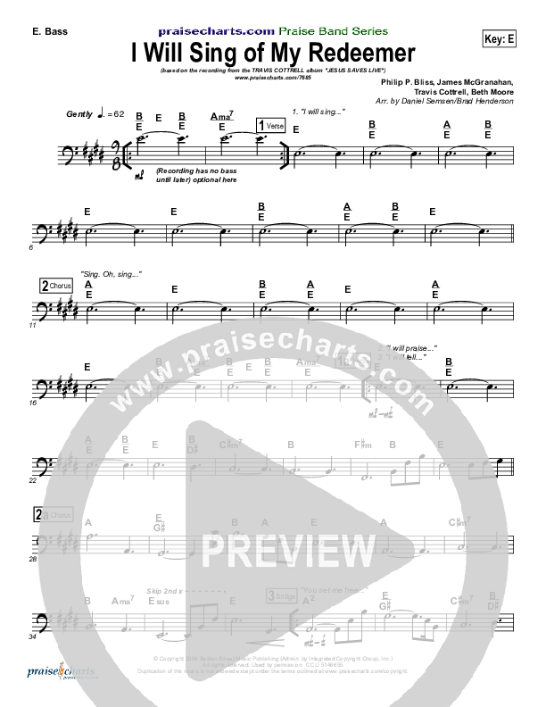 I Will Sing Of My Redeemer Bass Guitar (Travis Cottrell)