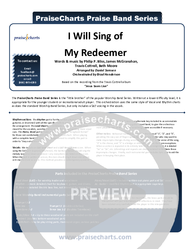 I Will Sing Of My Redeemer Cover Sheet (Travis Cottrell)