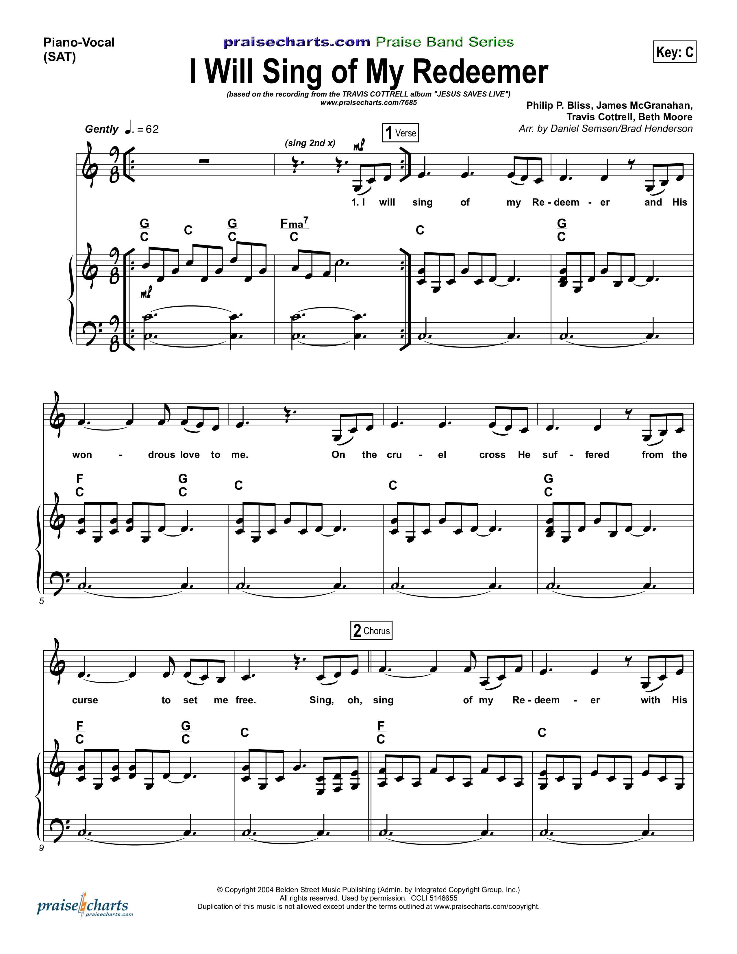 I Will Sing Of My Redeemer Piano/Vocal (SAT) (Travis Cottrell)