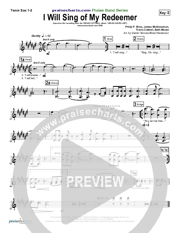 I Will Sing Of My Redeemer Tenor Sax 1/2 (Travis Cottrell)
