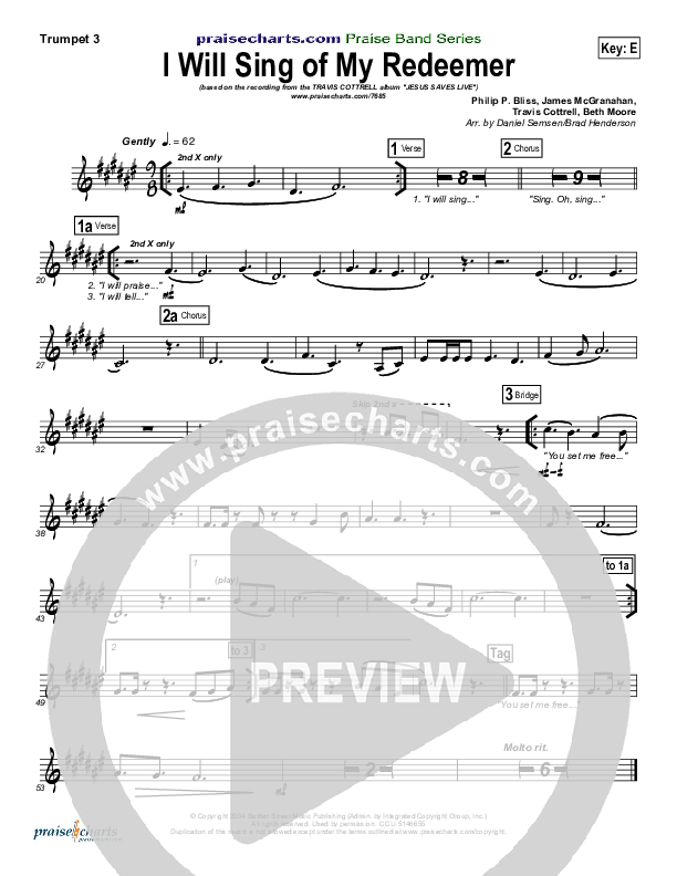 I Will Sing Of My Redeemer Trumpet 3 (Travis Cottrell)