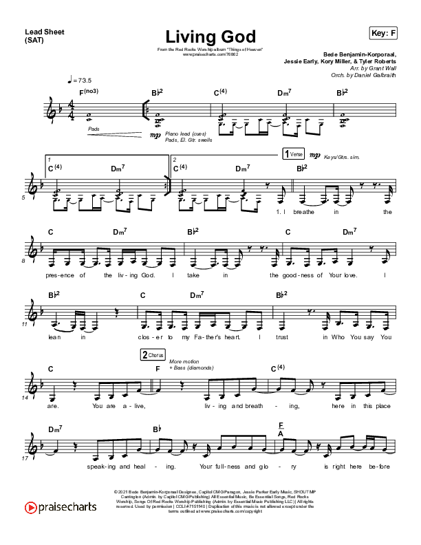 Living God Lead Sheet (SAT) (Red Rocks Worship)