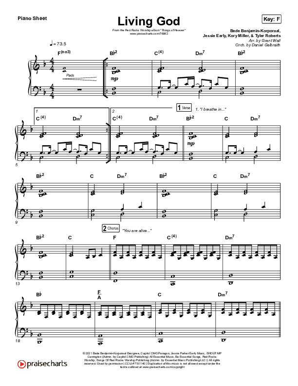 Living God Piano Sheet (Red Rocks Worship)