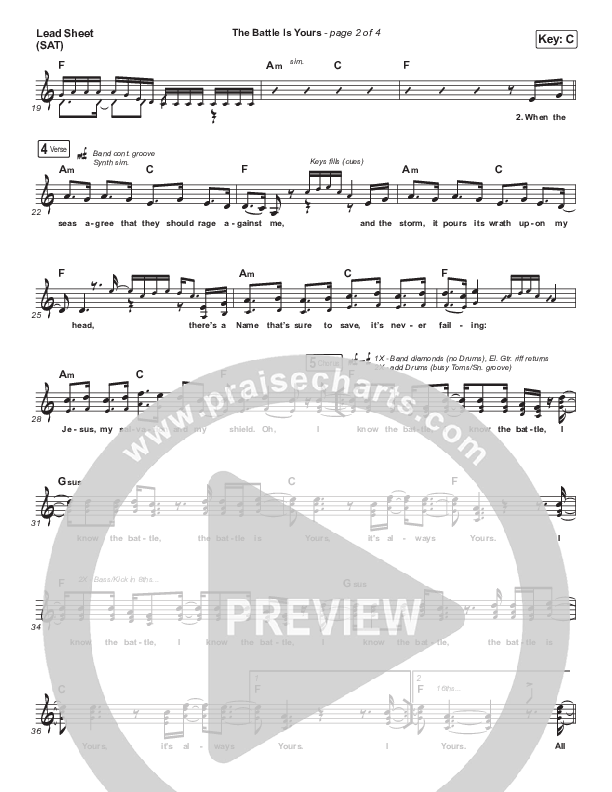 The Battle Is Yours Lead Sheet (SAT) (Red Rocks Worship)