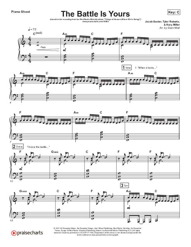 The Battle Is Yours Piano Sheet (Red Rocks Worship)