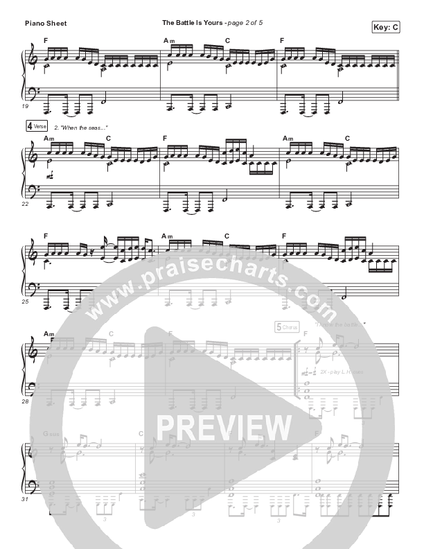 The Battle Is Yours Piano Sheet (Red Rocks Worship)