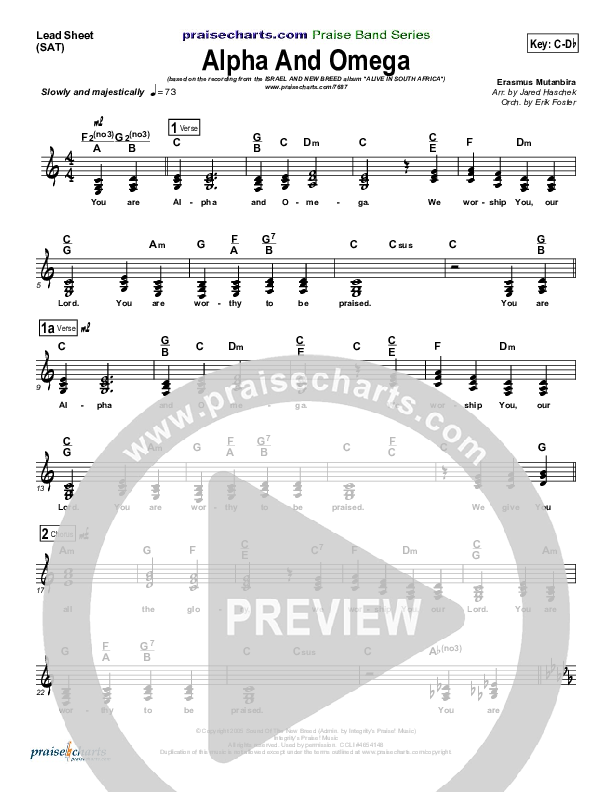 Alpha And Omega Lead Sheet (SAT) (Israel Houghton)
