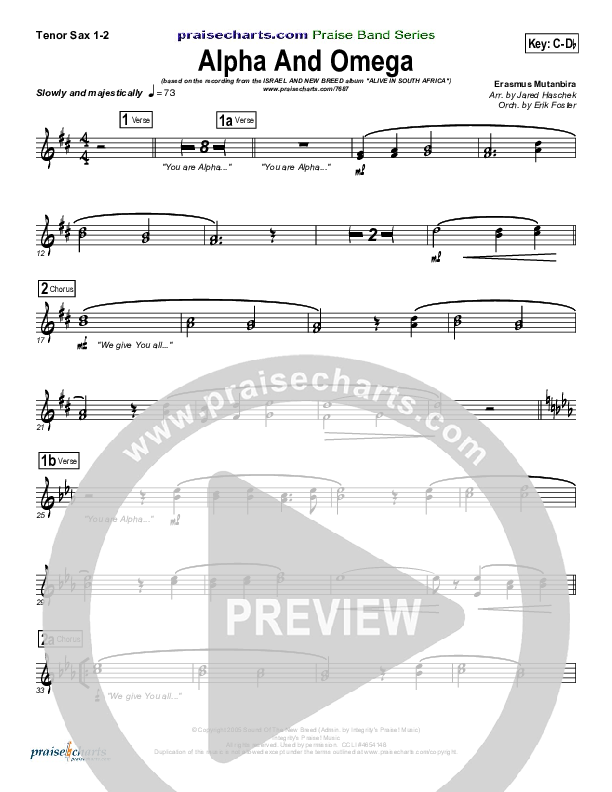 Alpha And Omega Tenor Sax 1/2 (Israel Houghton)