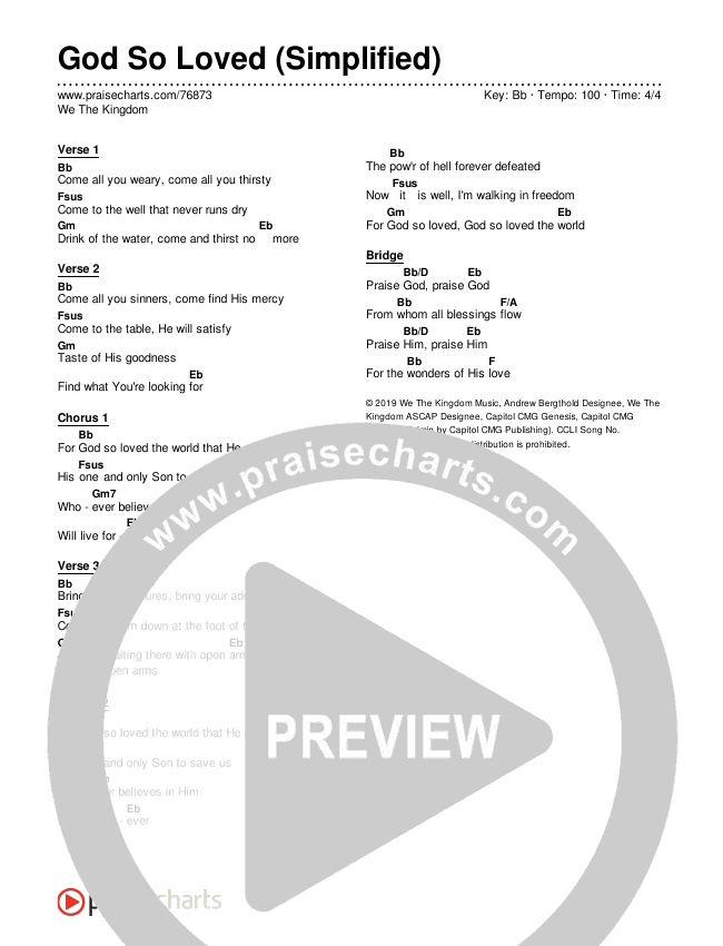 God So Loved (Simplified) Chord Chart (We The Kingdom)