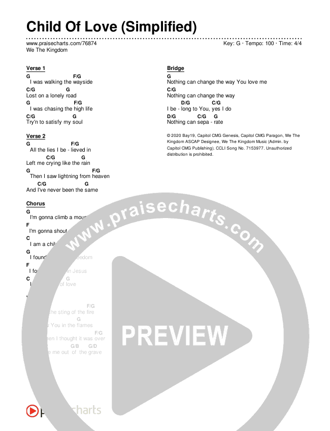 Child Of Love (Simplified) Chord Chart (We The Kingdom)