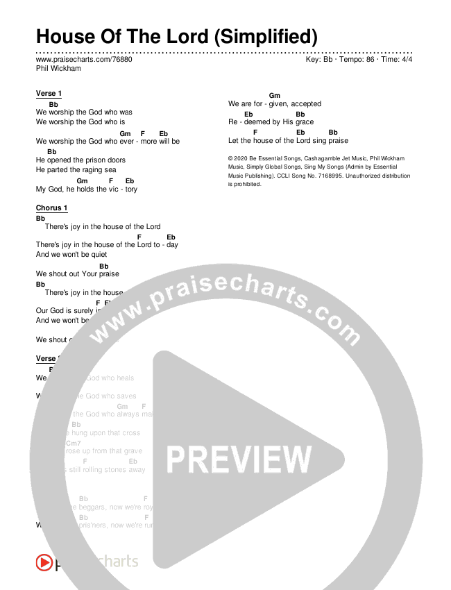 House Of The Lord (Simplified) Chord Chart (Phil Wickham)