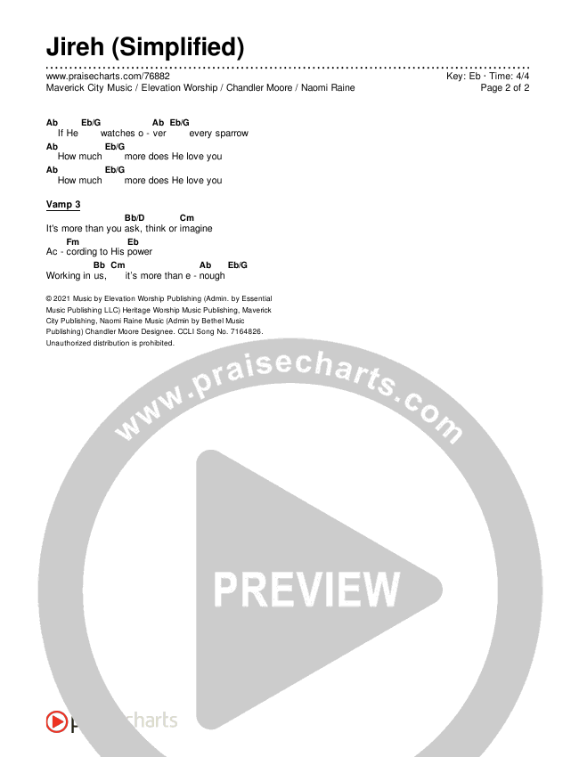 Jireh (Simplified) Chord Chart (Maverick City Music / Elevation Worship / Chandler Moore / Naomi Raine)