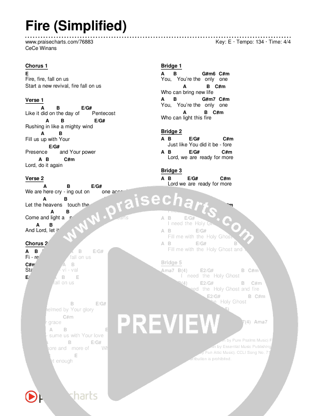 Fire (Simplified) Chord Chart (CeCe Winans)