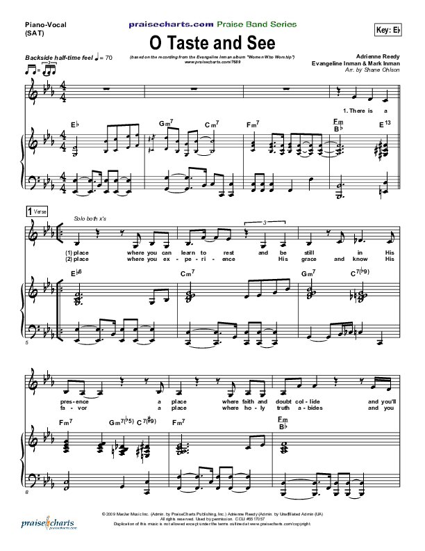 O Taste And See Piano/Vocal (SAT) (Evangeline Inman)