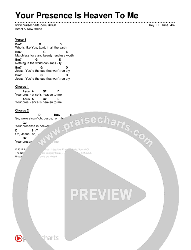 Your Presence Is Heaven To Me Chords & Lyrics (Israel & New Breed)