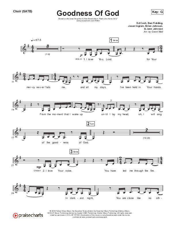 Goodness Of God Choir Sheet (SATB) (Israel & New Breed)