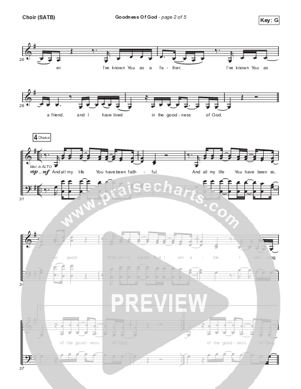 Goodness Of God Choir Sheet (SATB) (Israel & New Breed)