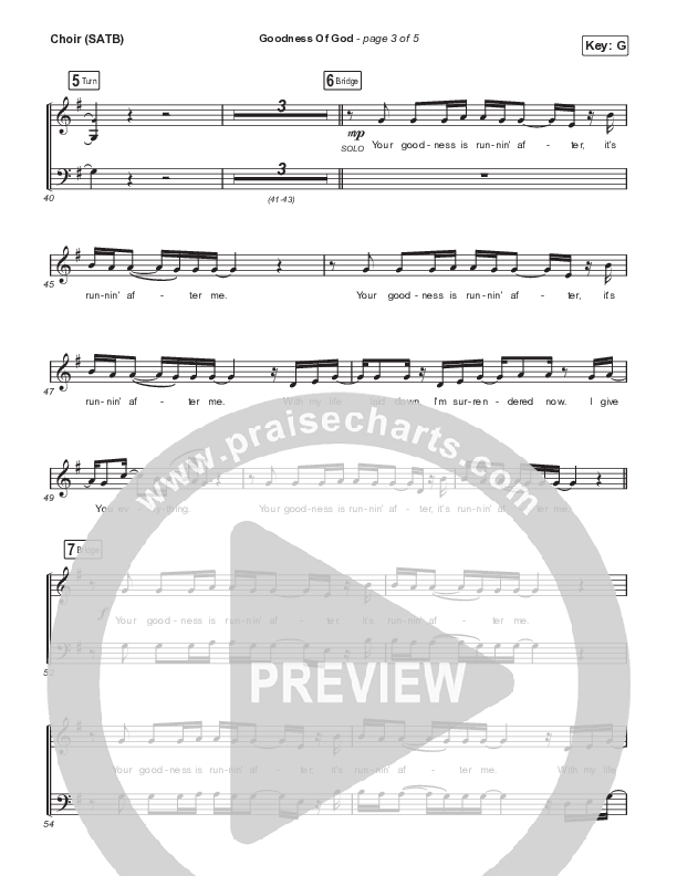 Goodness Of God Choir Sheet (SATB) (Israel & New Breed)
