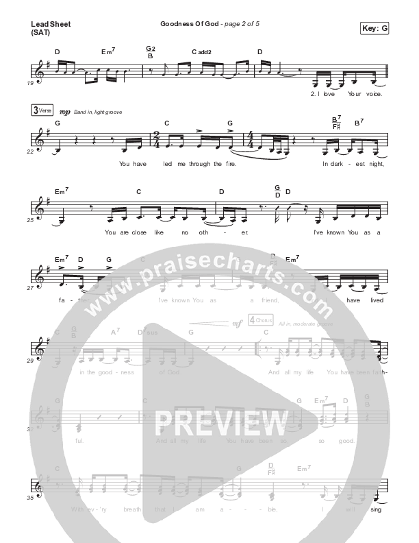 Goodness Of God Lead Sheet (SAT) (Israel & New Breed)