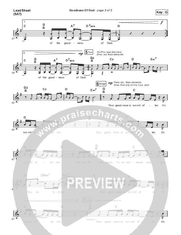 Goodness Of God Lead Sheet (SAT) (Israel & New Breed)