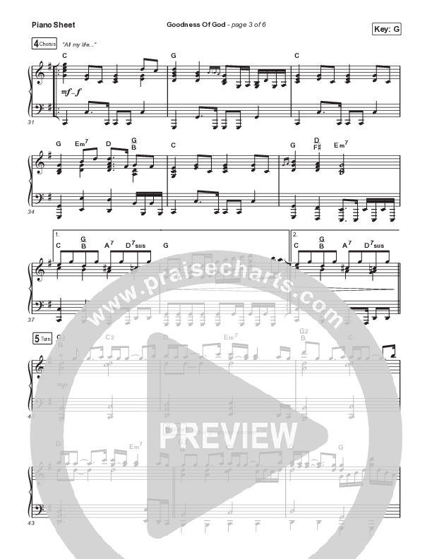 Goodness Of God Piano Sheet (Israel & New Breed)