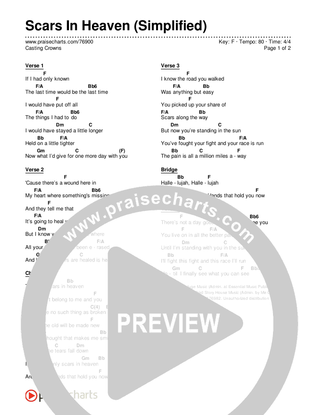 Scars In Heaven (Simplified) Chord Chart (Casting Crowns)