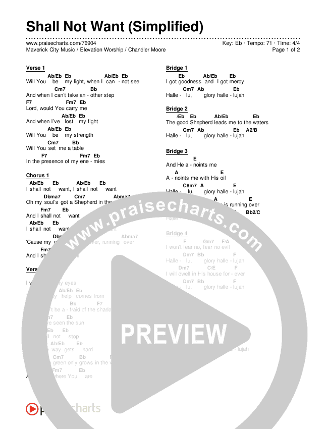 Shall Not Want (Simplified) Chord Chart (Maverick City Music / Elevation Worship / Chandler Moore)