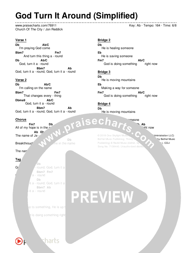 God Turn It Around (Simplified) Chord Chart (Church Of The City / Jon Reddick)