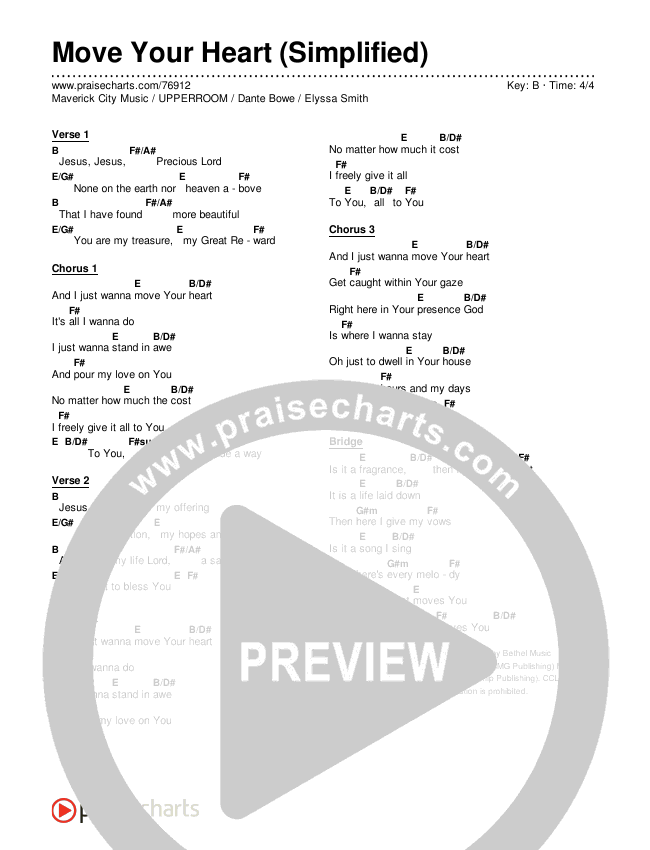 Move Your Heart (Simplified) Chord Chart (Maverick City Music / UPPERROOM / Dante Bowe / Elyssa Smith)