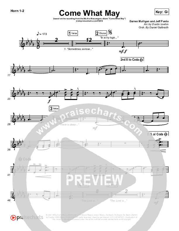 Come What May French Horn 1/2 (We Are Messengers)