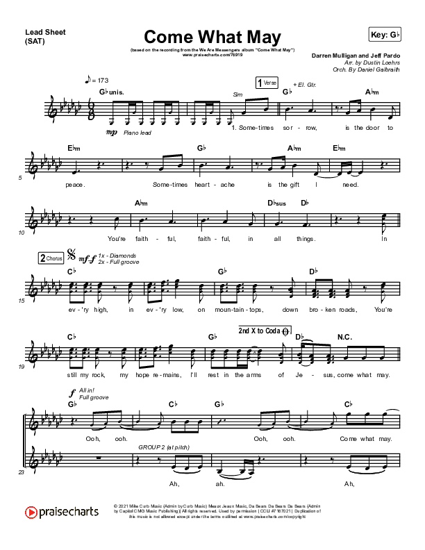 Come What May Lead Sheet (SAT) (We Are Messengers)