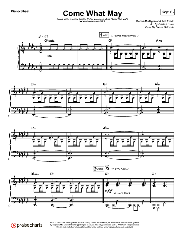 Come What May Piano Sheet (We Are Messengers)