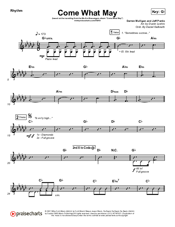 Come What May Rhythm Chart (We Are Messengers)
